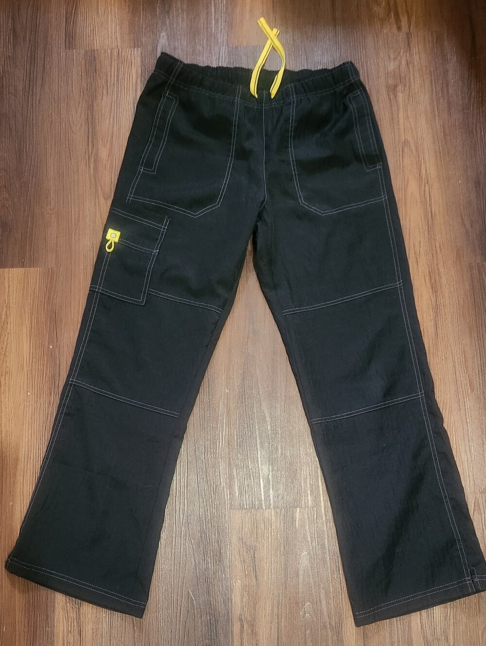 WonderWink Black Wide Leg Pants with Yellow Drawcord Accent